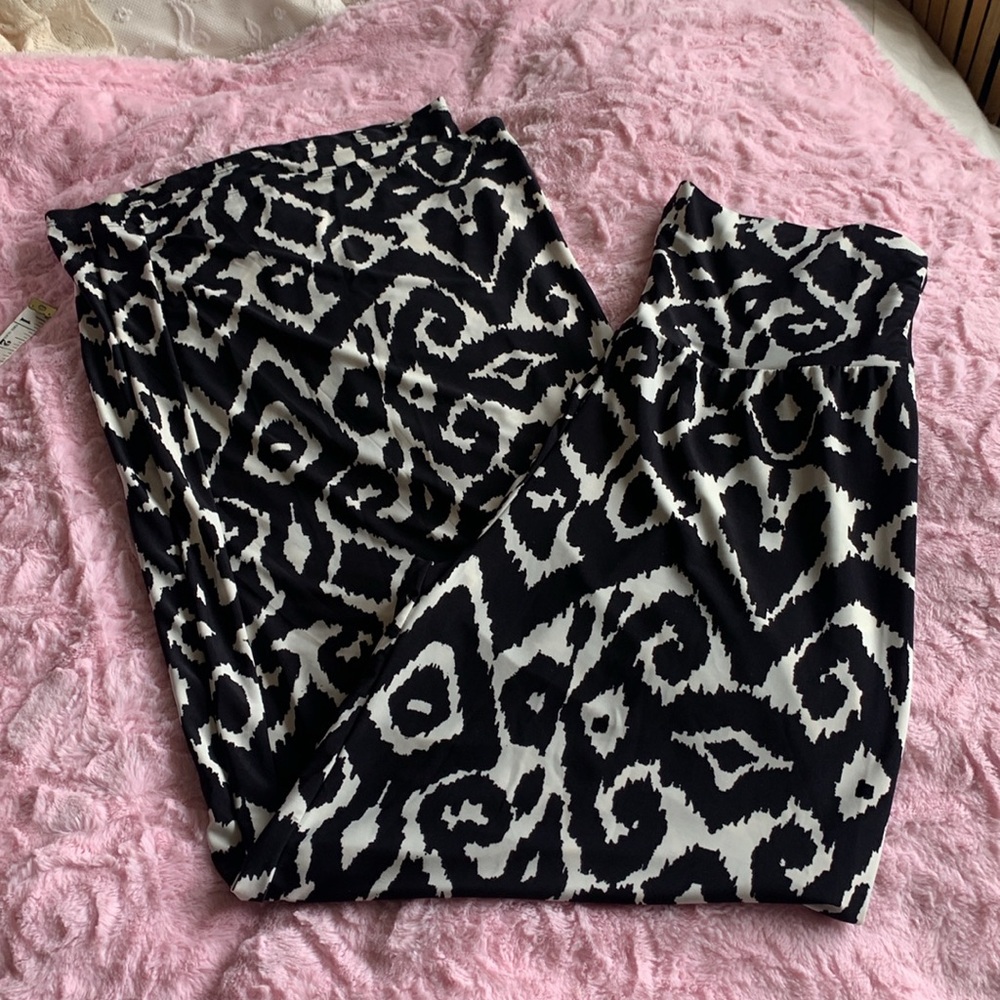 Y2K Black and White fold over waist palazzo wide leg Pants NWT Large